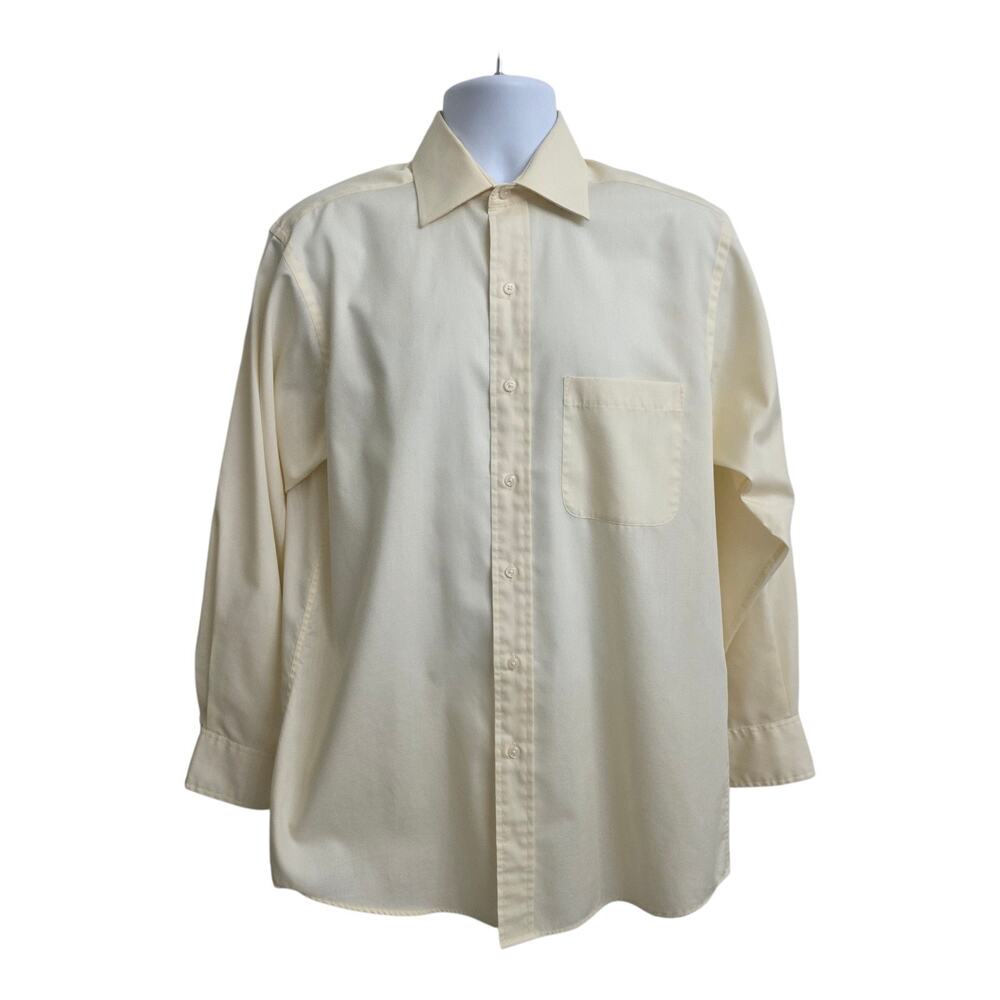 Izod Men's 15.5 32/33 Yellow Poplin Long Sleeve Button Front Dress Shirt